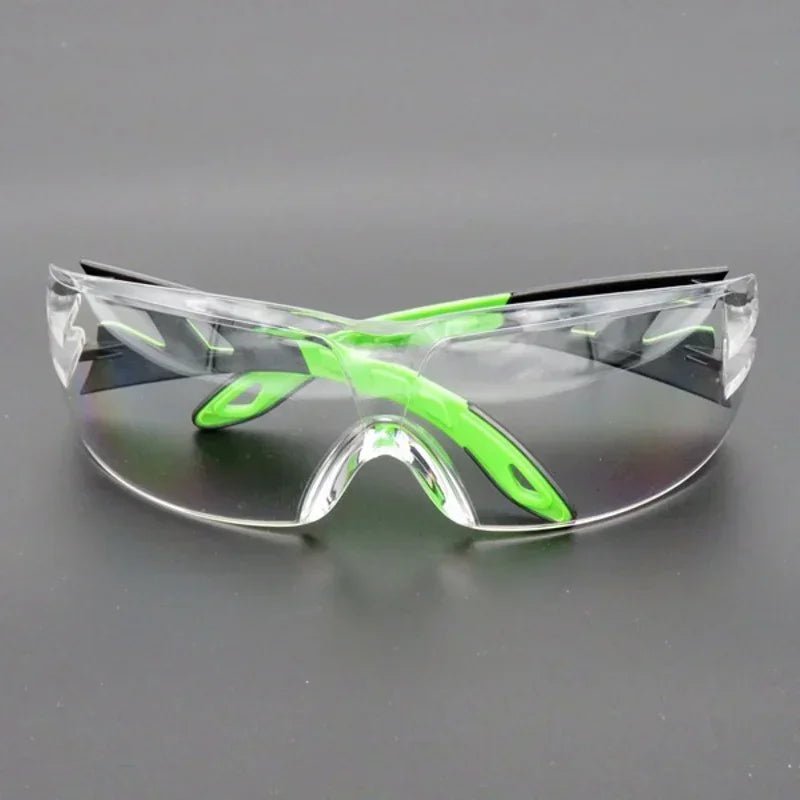 Universal anti-splash goggles by BACKUPMYFILESNOW.COM® showing clear windproof, dustproof safety goggles for industrial and cycling eye protection