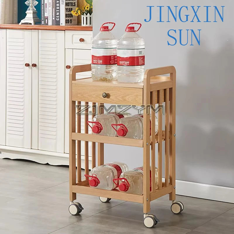 White modern beauty salon trolley cart with wheels, movable storage drawers, and a creative bar cart design.