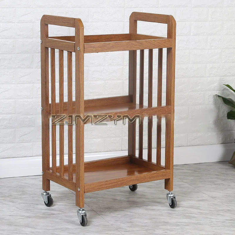 White modern beauty salon trolley with wheels, movable storage drawers, and a creative bar cart design for salon organization.