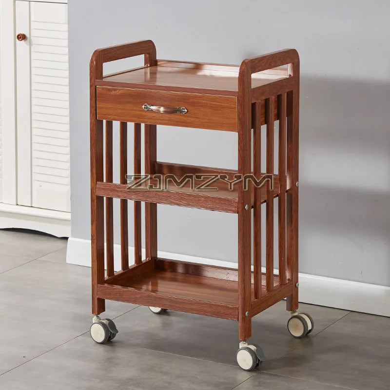 White modern beauty salon trolley with wheels, movable drawer storage, and a sleek design for salon organization.