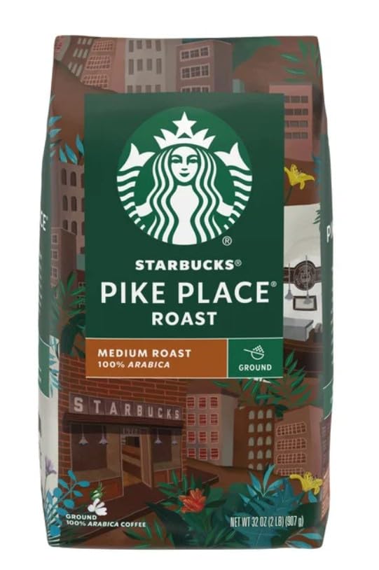 Starbucks Pike Place Roast Ground Coffee, Medium Roast, 28 oz, ideal for hot or iced coffee brewing.
