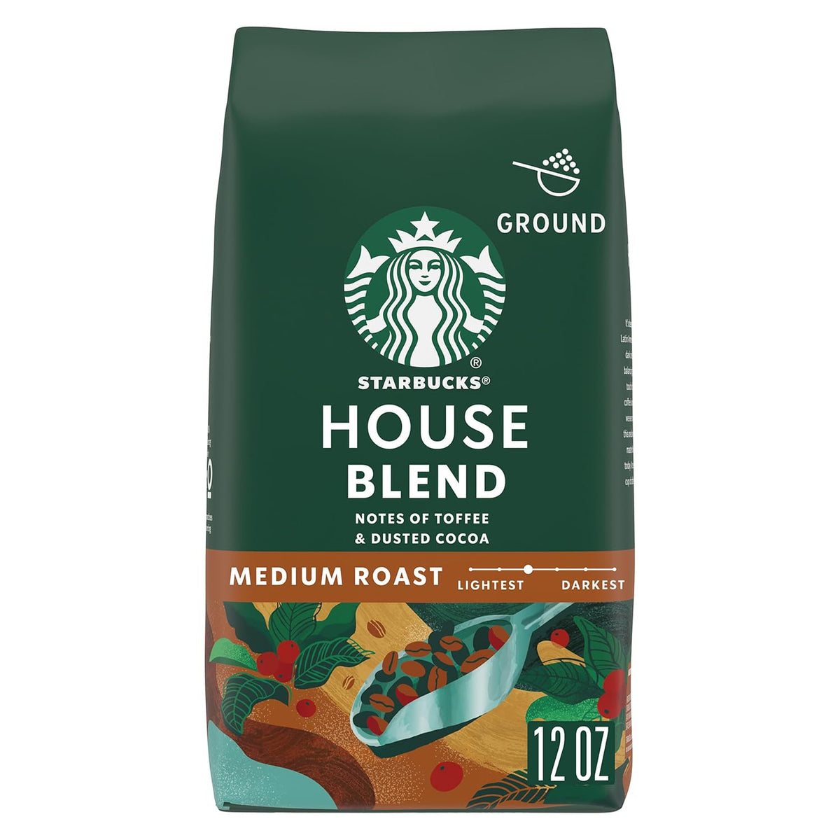 Starbucks Pike Place Roast ground coffee in 28 oz bag, medium roast, suitable for hot or iced coffee brewing.