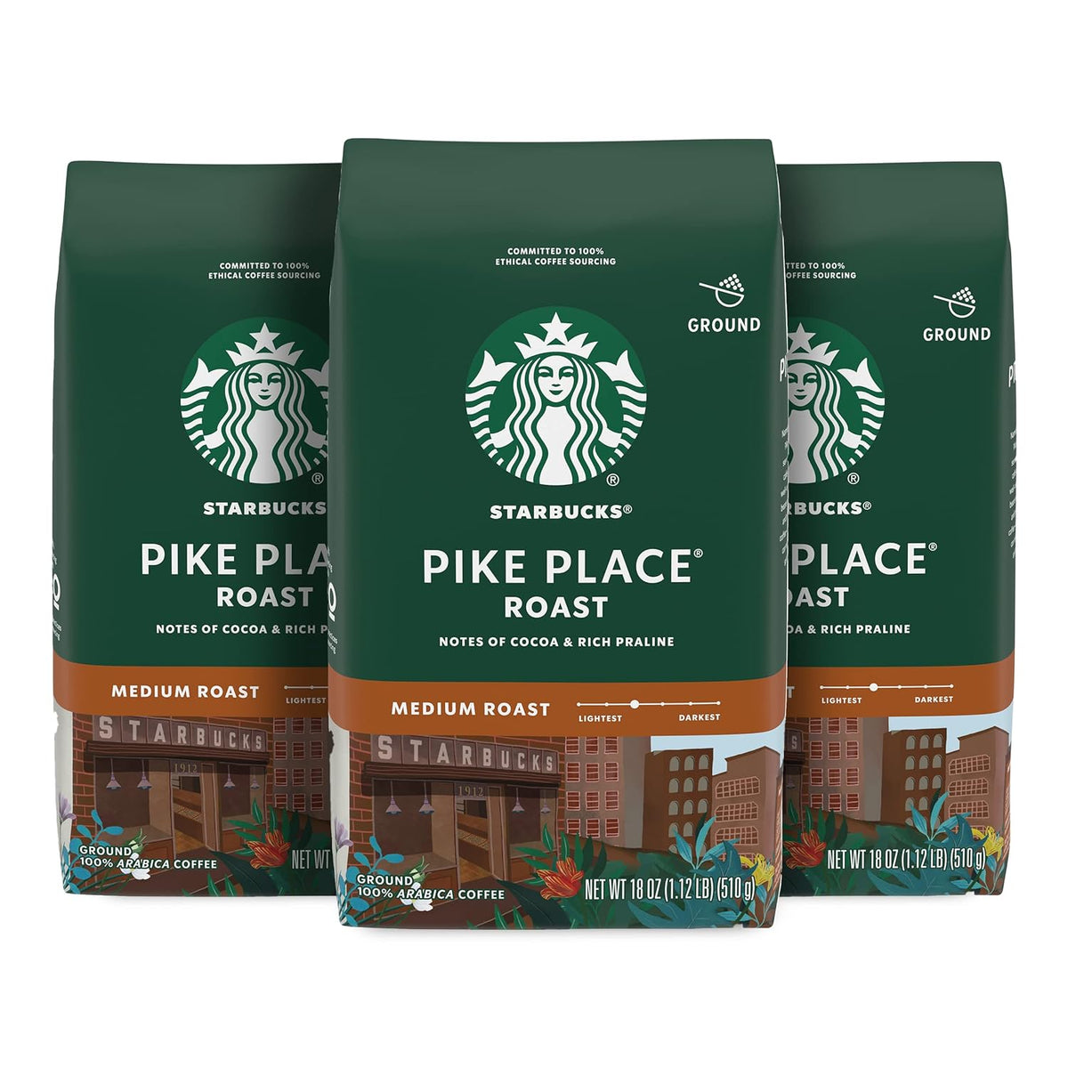 BackupMyFilesNow.com Starbucks Pike Place Roast ground coffee, 28 oz, medium roast for hot or iced coffee brewing.