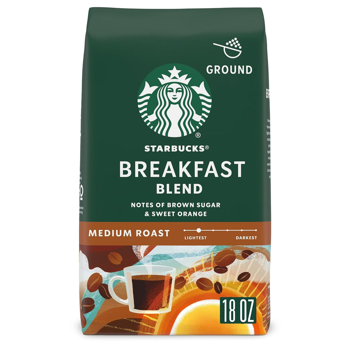 Starbucks Pike Place Roast ground coffee in a 28 oz bag, medium roast, suitable for hot or iced coffee brewing.