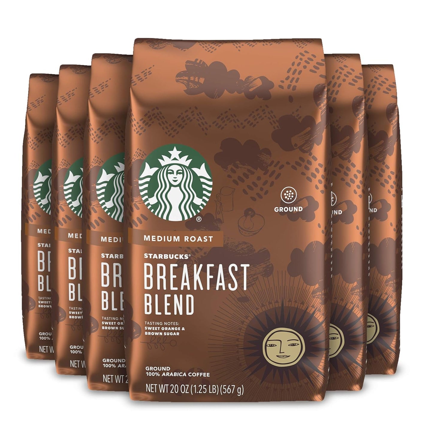 Starbucks Pike Place Roast ground coffee in a 28 oz bag, medium roast, suitable for hot or iced coffee brewing.