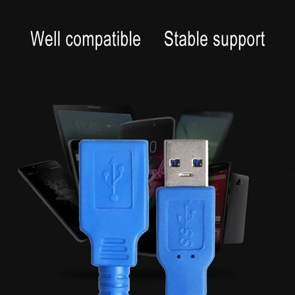 USB 3.0 extension cable with male A to female A connectors, available in 0.5m, 1m, 1.5m, and 3m lengths for laptops and peripherals.