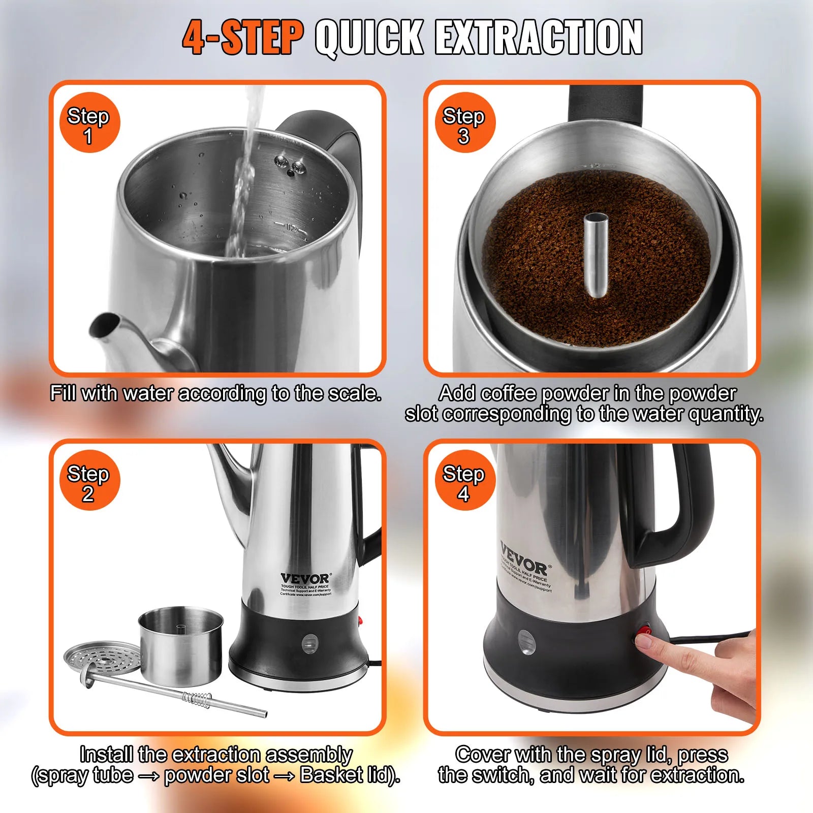 SucceBuy 12-cup electric coffee percolator in stainless steel with keep warm function, designed for brewing and serving coffee easily.
