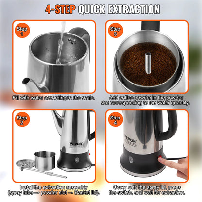 SucceBuy 12-cup electric coffee percolator in stainless steel with keep warm function, designed for brewing and serving coffee easily.