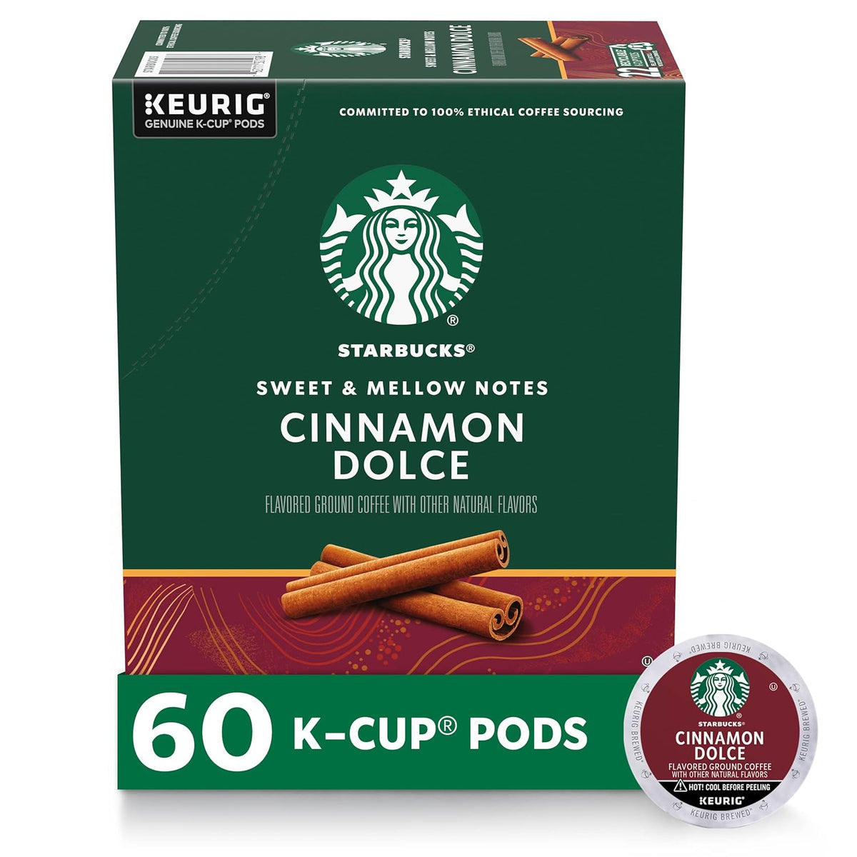 Starbucks Caramel Flavored K-Cup Coffee Pods box with 40 Arabica coffee pods, designed for Keurig brewers.