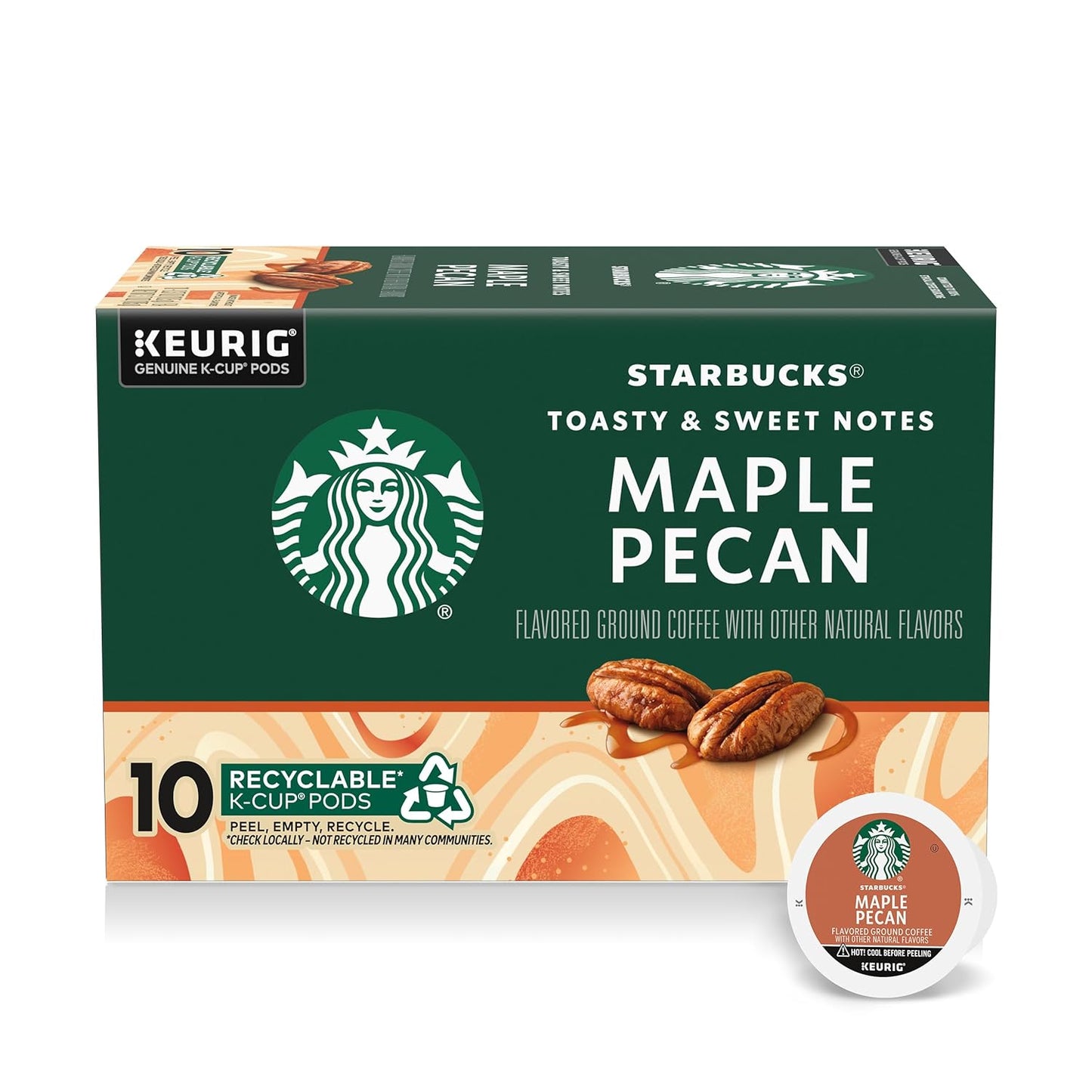 Starbucks Caramel Flavored K-Cup Coffee Pods, 100% Arabica, 40 pods in a box, with caramel coffee flavor and brand packaging