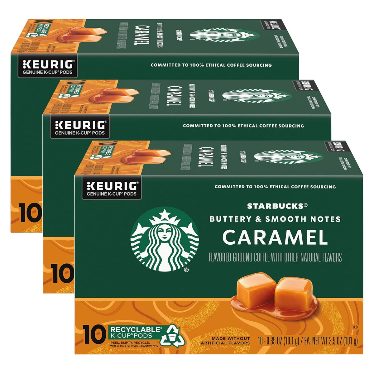 Starbucks Caramel Flavored K-Cup Coffee Pods in a box of 40, 100% Arabica coffee for Keurig brewers.