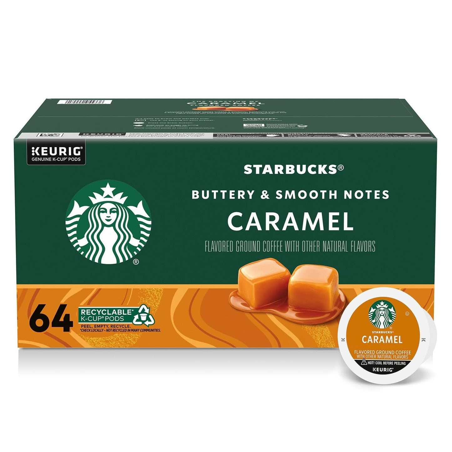 Starbucks Caramel Flavored K-Cup Coffee Pods by BACKUPMYFILESNOW.COM®, 40 Arabica coffee pods in a box, ideal for Keurig brewers.