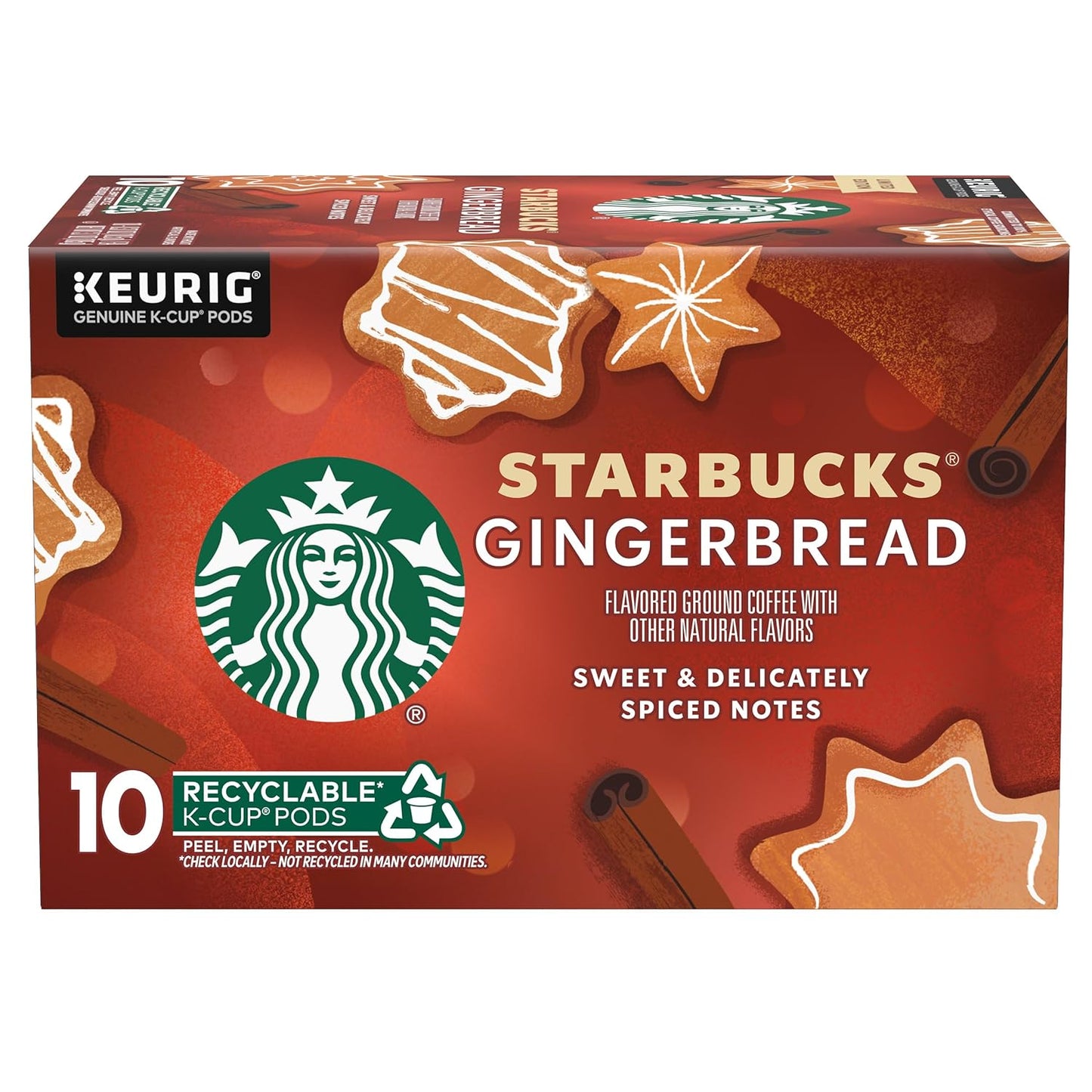Starbucks Cinnamon Dolce K-Cup coffee pods for Keurig, flavored hot or iced coffee, shown in a pack of 22 pods.