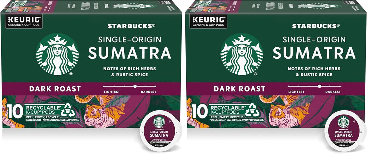 Starbucks K-Cup dark roast coffee pods, Sumatra flavor, for Keurig brewers, 96 pods in 4 boxes, 100% Arabica coffee.