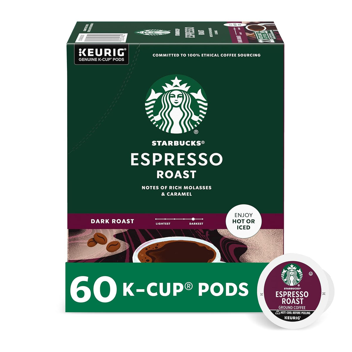 Pack of four Starbucks K-Cup coffee pods featuring dark roast Sumatra flavor for Keurig brewers, 96 total 100% Arabica coffee pods.
