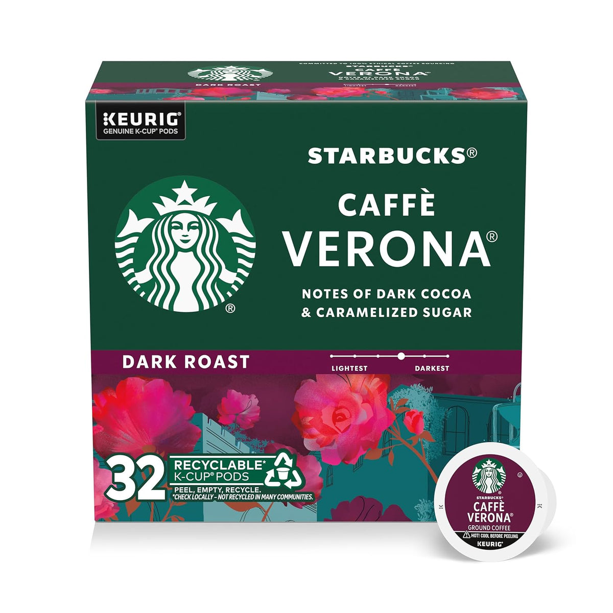 Starbucks K-Cup dark roast coffee pods for Keurig, Sumatra flavor, 100% Arabica, four boxes with 96 pods total, packaged for brewing.