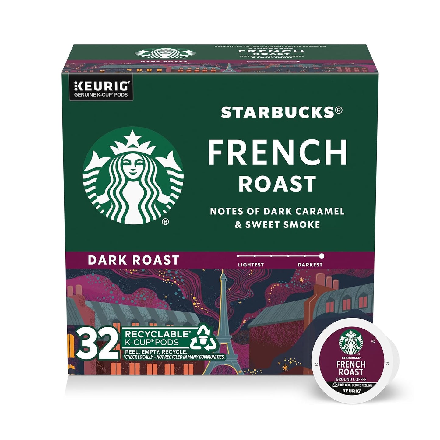 Starbucks K-Cup coffee pods dark roast Sumatra for Keurig brewers, 100% Arabica, 4 boxes with 96 pods total, in packaging.
