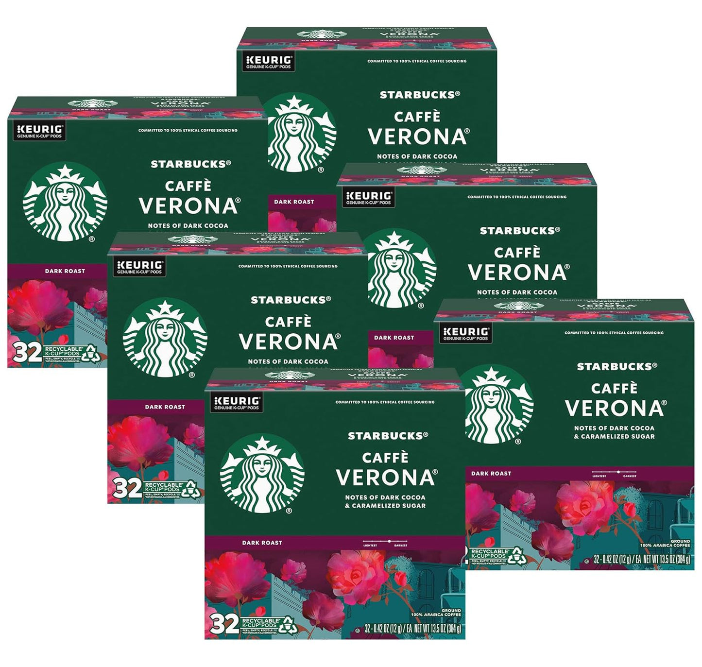 Starbucks Dark Roast Sumatra K-Cup coffee pods for Keurig, 100% Arabica, six boxes with 60 pods total.