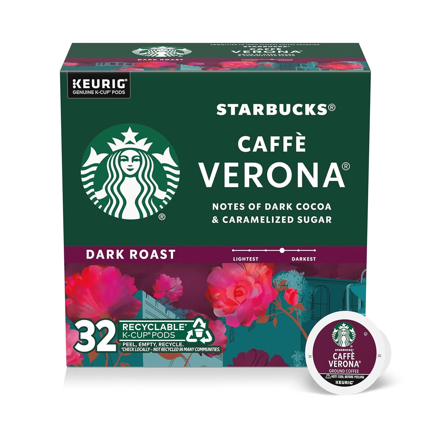 Starbucks K-Cup coffee pods, dark roast Sumatra flavor for Keurig brewers, 6 boxes with 60 100% Arabica coffee pods