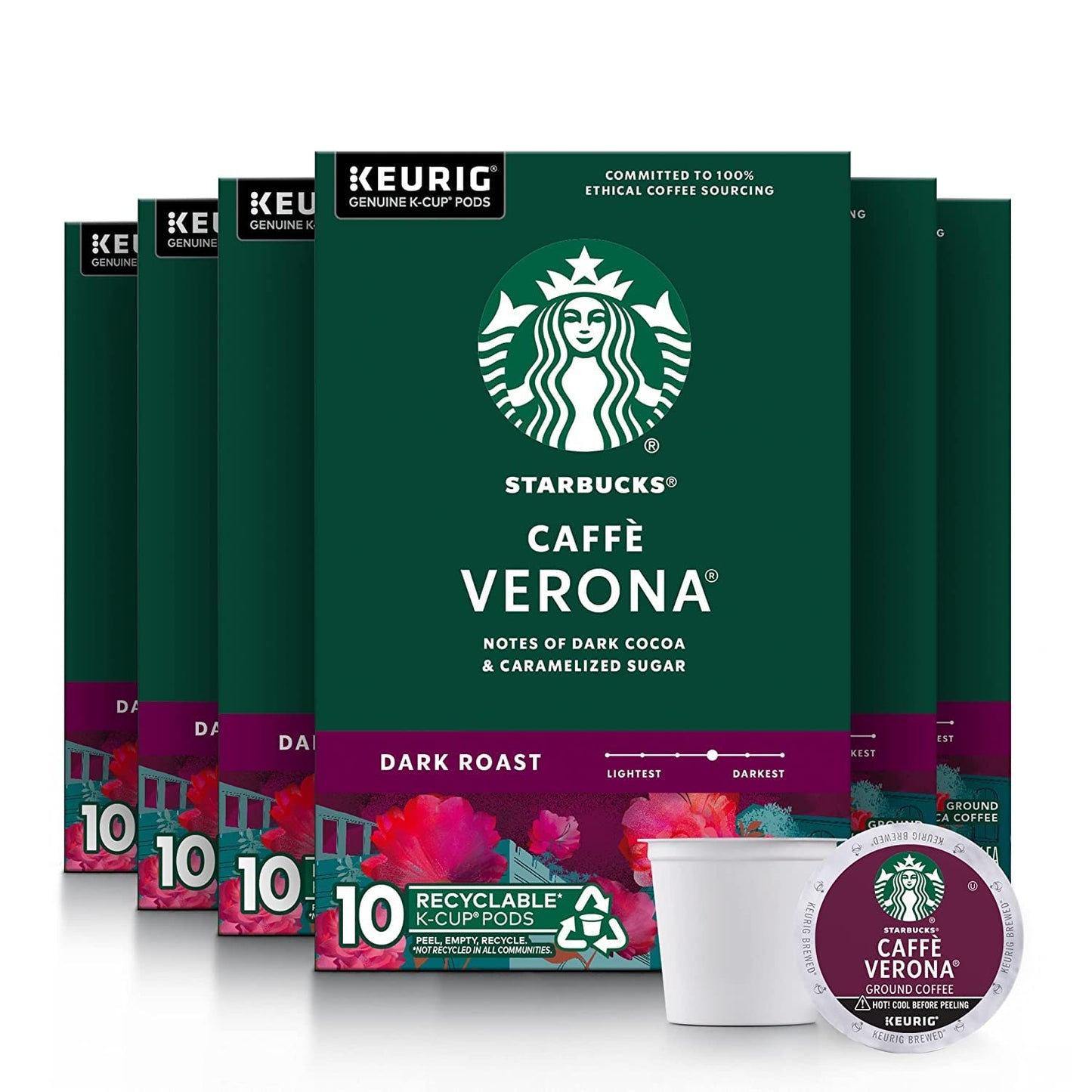 Starbucks K-Cup dark roast Sumatra coffee pods for Keurig brewers, 100% Arabica, 6 boxes with 60 pods total.
