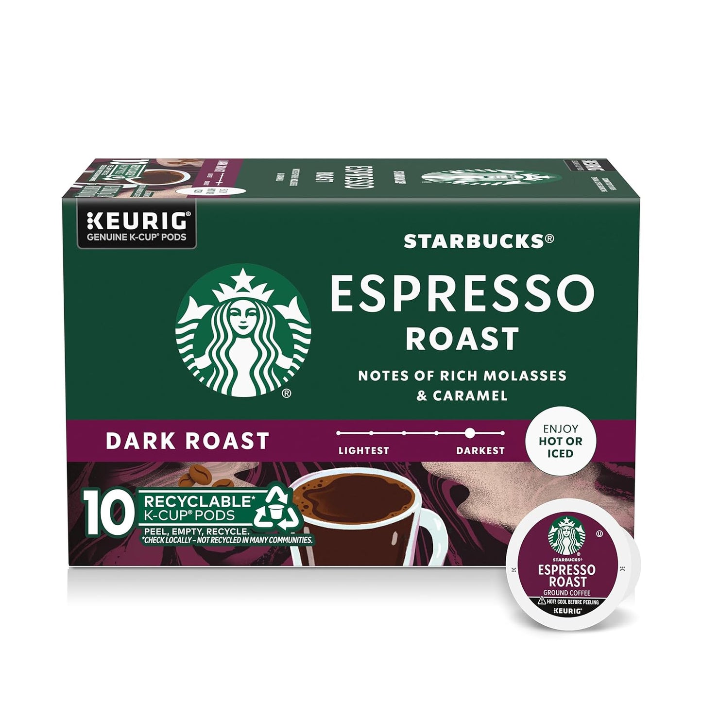 Starbucks K-Cup coffee pods, dark roast Sumatra, 100% Arabica, for Keurig brewers, in a pack of 6 boxes with 60 pods total.