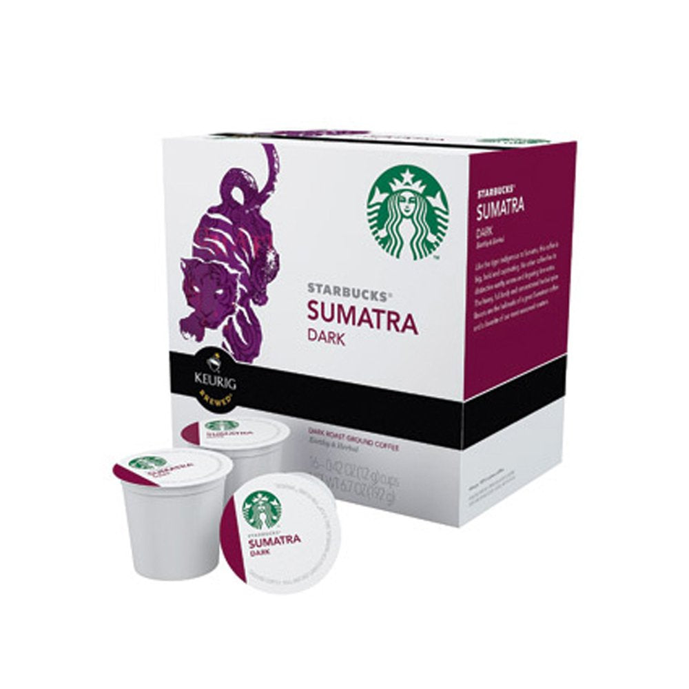 Starbucks K-Cup coffee pods, dark roast Sumatra flavor, 100% Arabica, for Keurig brewers, 6 boxes with 60 pods total.