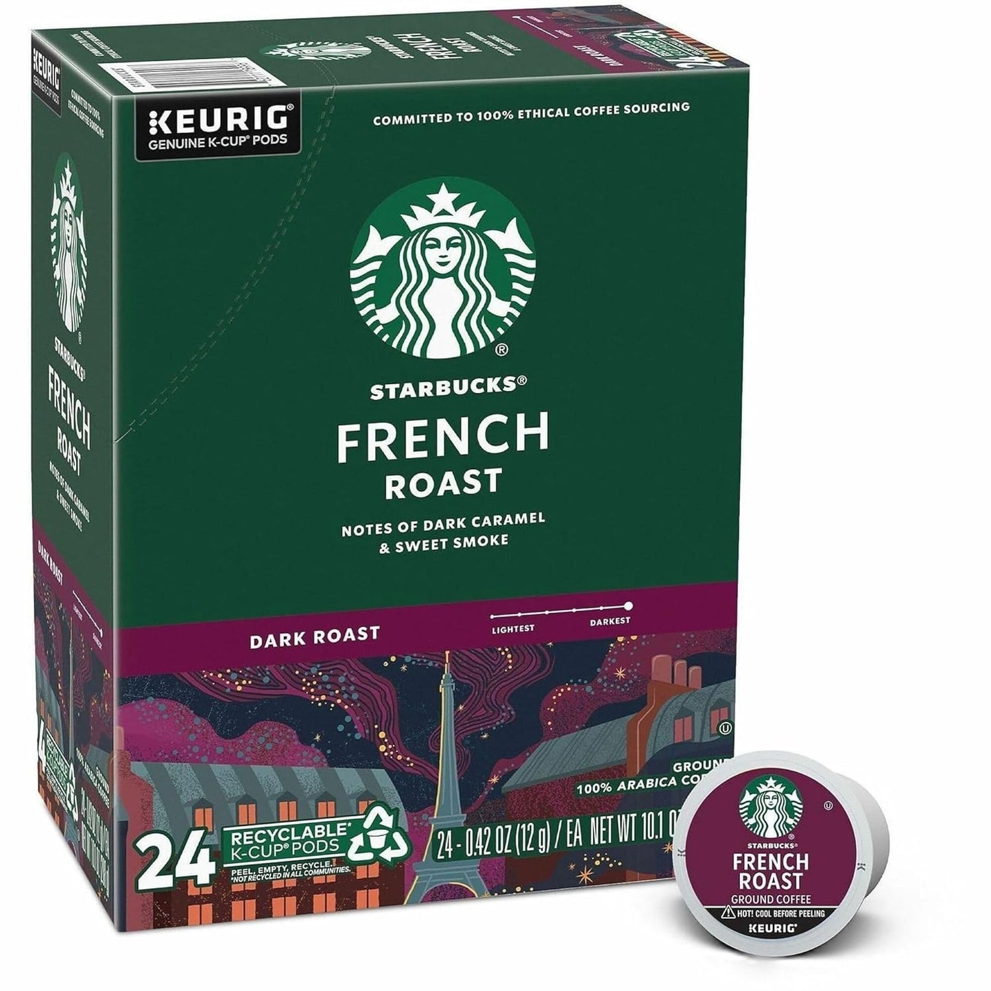 Starbucks K-Cup coffee pods, dark roast Sumatra flavor, 60 pods in 6 boxes for Keurig brewers, 100% Arabica coffee.