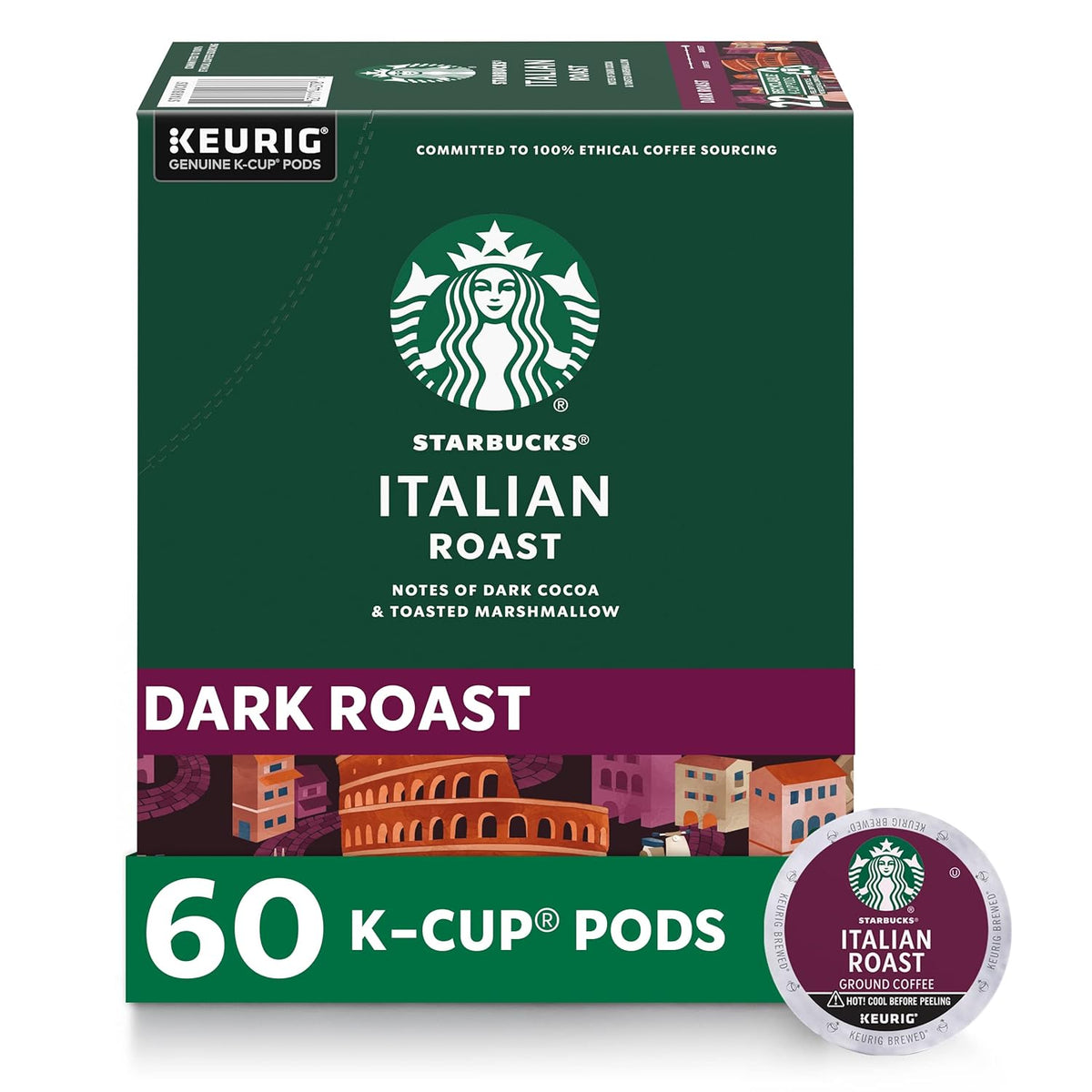 Starbucks K-Cup coffee pods, dark roast Sumatra for Keurig brewers, 6 boxes, 60 100% Arabica coffee pods, single pack