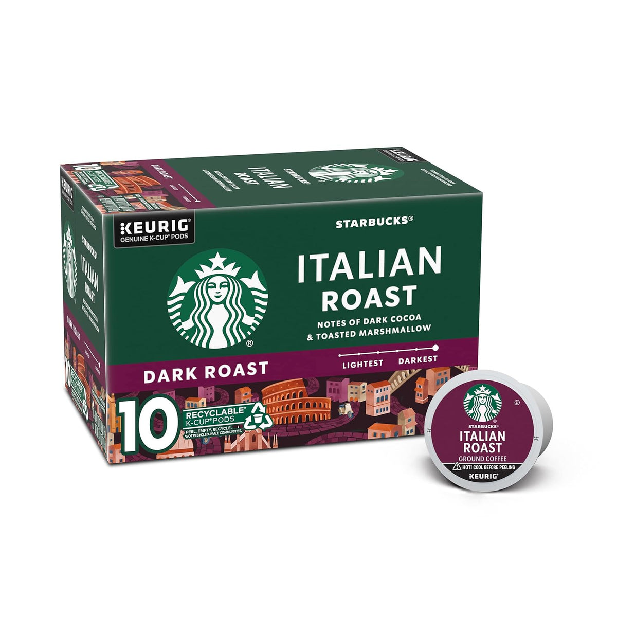 Starbucks Italian Roast Coffee K-Cup Pods, dark roast, 100% Arabica, Keurig genuine, pack of 24 coffee pods for Keurig brewers.