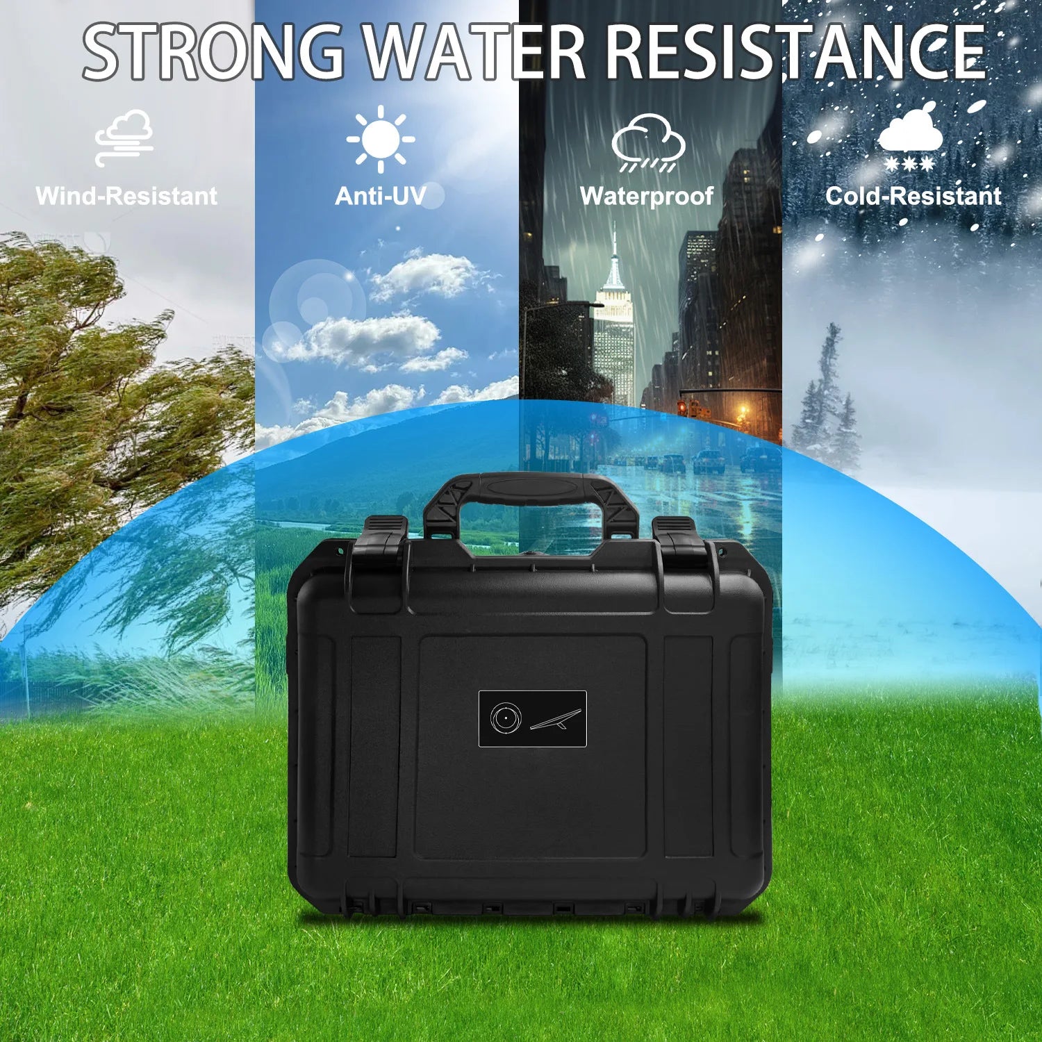 Black waterproof hard carrying case for Starlink satellite dish, durable storage box for secure travel and equipment protection.