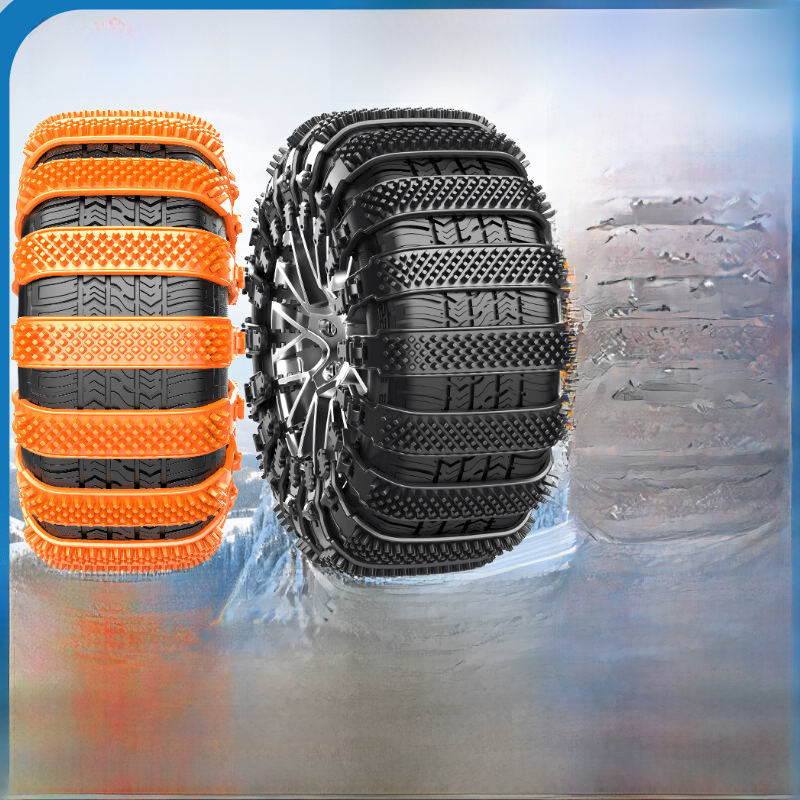 Thick black anti-skid tire chains for vehicle traction, designed by BackupMyFilesNow.com for winter or rough road conditions.