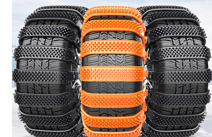 Thick black anti-skid tire chains for enhanced traction on snow and ice, designed for vehicle tires.