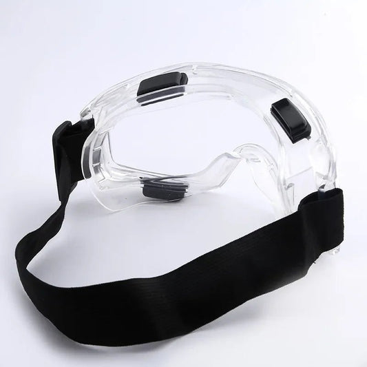 Clear safety glasses by BACKUPMYFILESNOW® with splash-proof, dust-proof, sand-proof goggles, adjustable for cycling, skiing, and sports.