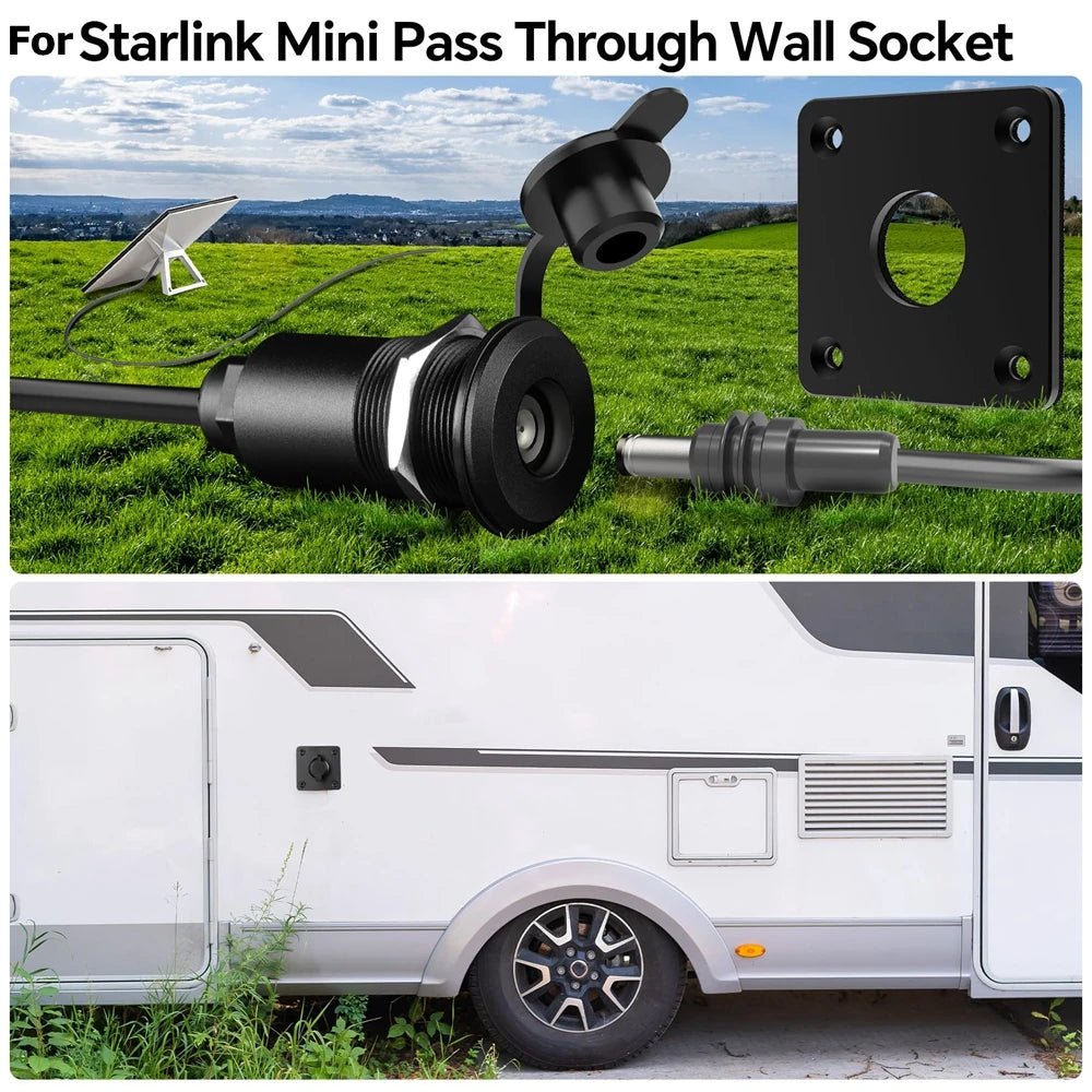 Power Connect Cable for Starlink Mini with waterproof plug, pass-through wall socket, suitable for RV use, by BACKUPMYFILESNOW.COM®
