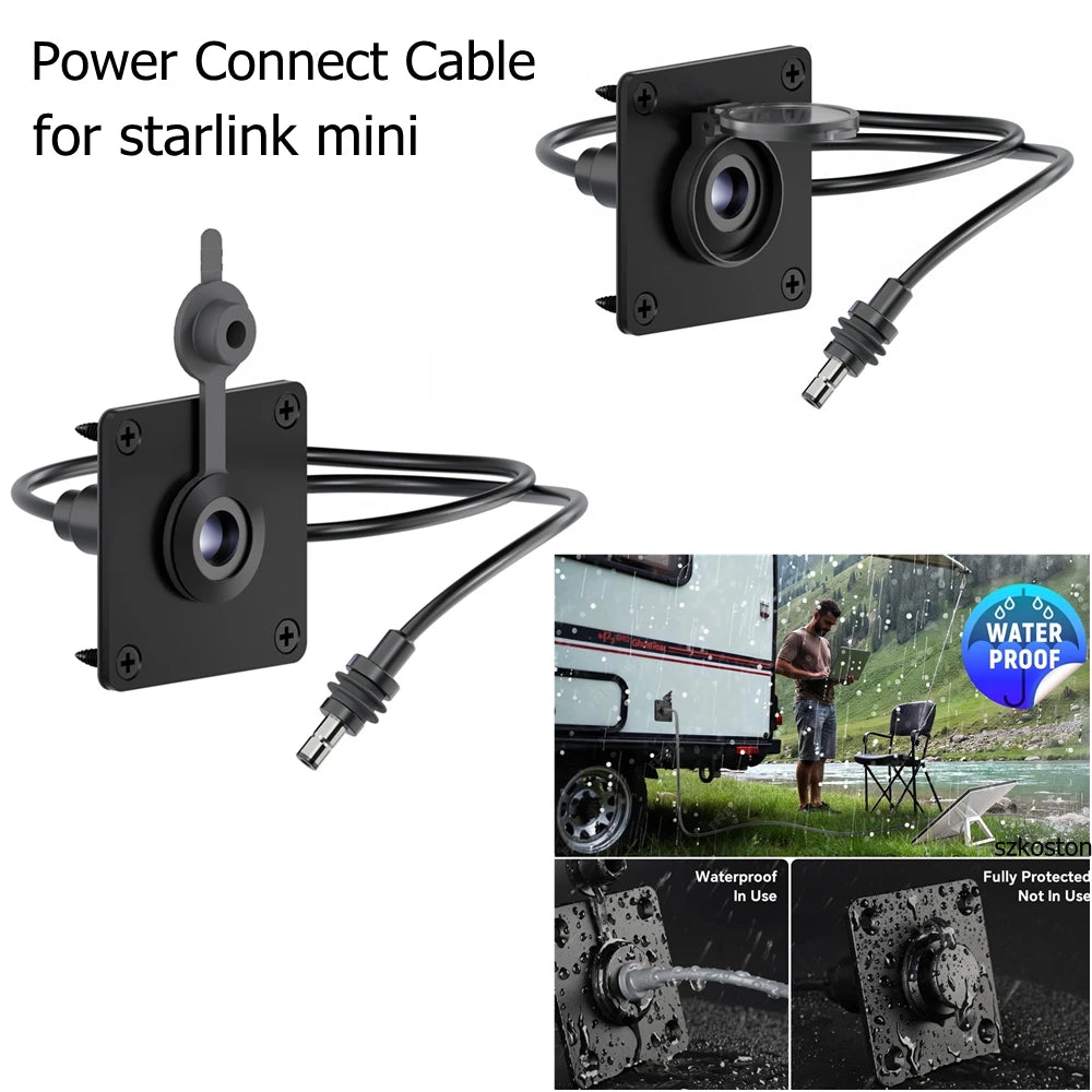 Power Connect Cable for Starlink Mini with waterproof plug, pass-through wall socket, ideal for RV use, by BACKUPMYFILESNOW.COM®