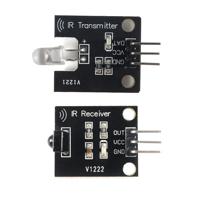 Infrared transmitter and receiver kit for Arduino, 38KHz, 10M range, used for remote control, smart home, RC cars, DIY electronics.