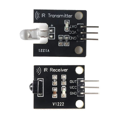 Infrared transmitter and receiver kit for Arduino, 38KHz, 10M range, used for remote control, smart home, RC cars, DIY electronics.