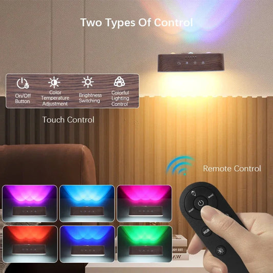 Smart LED light with 3 color temperatures, stepless dimming, remote and touch control, USB-C rechargeable, adjustable angle.
