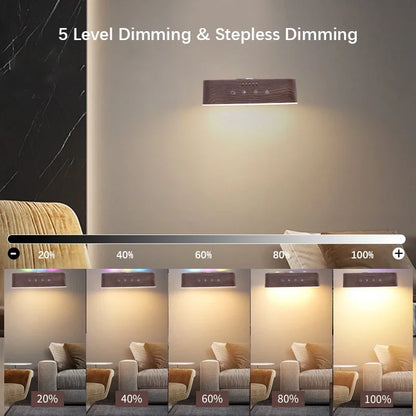 Smart LED light with adjustable angle, 3 color temperatures, stepless dimming, remote and touch control, USB-C rechargeable.