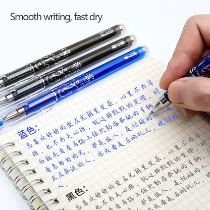 Blue office gel pen with 0.5mm needle tip and refills, ideal for school and business writing, featuring erasable gel ink.