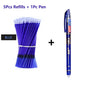 Blue office gel pen set with five refills, 0.5mm needle tip erasable gel pens for school and business writing.