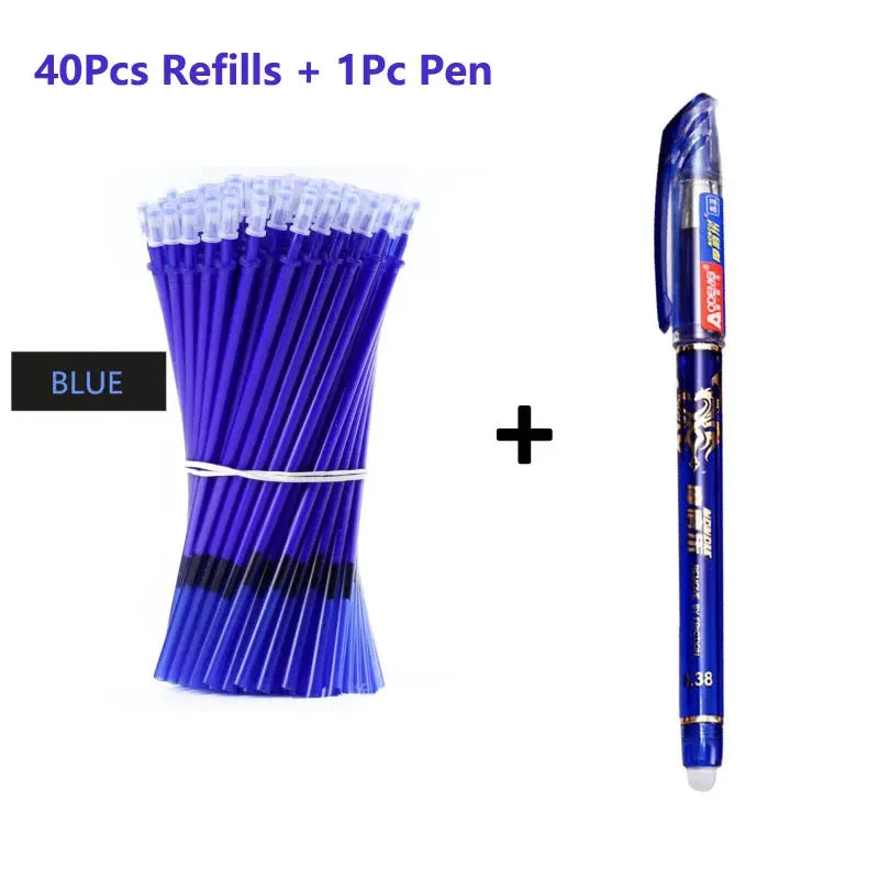 Blue office gel pen with 0.5mm needle tip and refills, ideal for school and business writing, erasable gel ink.