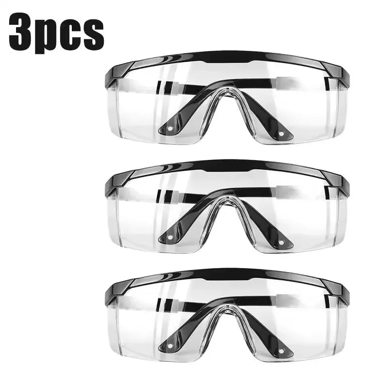 BackupMyFilesNow® anti-splash safety glasses with clear protective lenses, suitable for lab work, industrial use, and cycling.