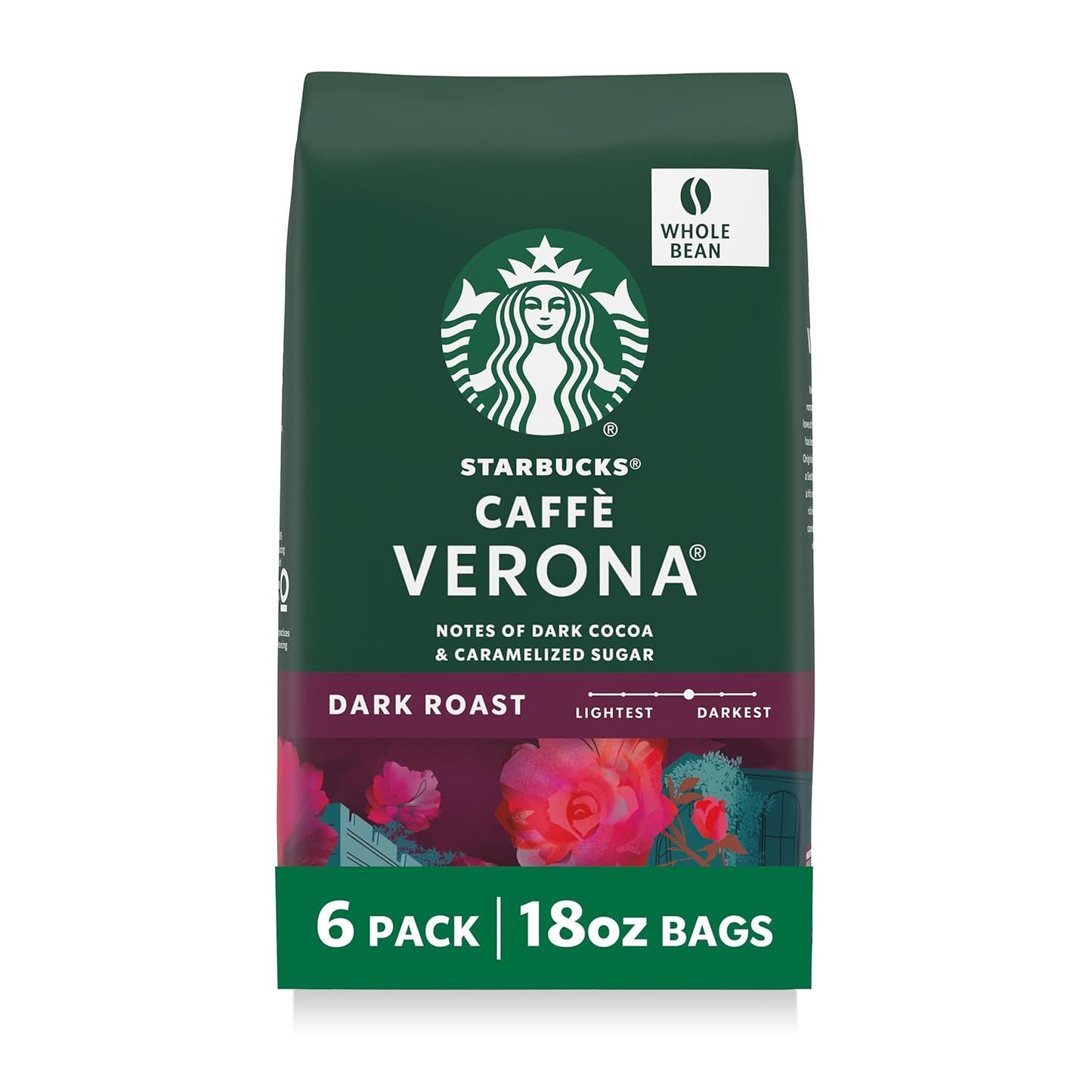 Starbucks Whole Bean Dark Roast Coffee, Espresso Roast, 100% Arabica, 18 oz bag for rich, bold flavor.