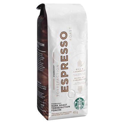 Starbucks Whole Bean Coffee, Dark Roast Espresso, 100% Arabica, 18 oz bag with Sumatra flavor, dark roasted for rich espresso.