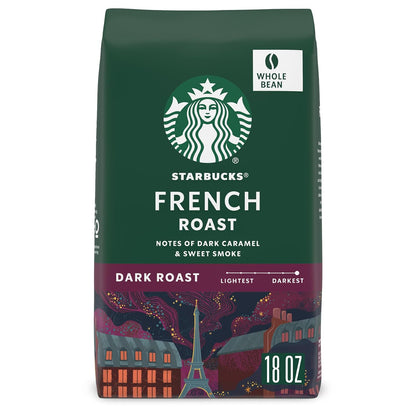 Starbucks Whole Bean Coffee, Dark Roast Espresso Roast, 100% Arabica, 18 oz bag of Sumatra coffee beans.