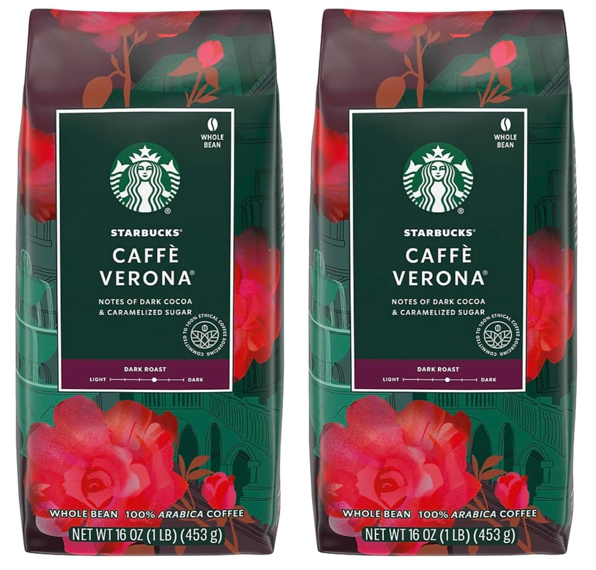Starbucks Whole Bean Dark Roast Espresso Coffee, 100% Arabica, 18 oz bag with Sumatra flavor and rich roasted beans