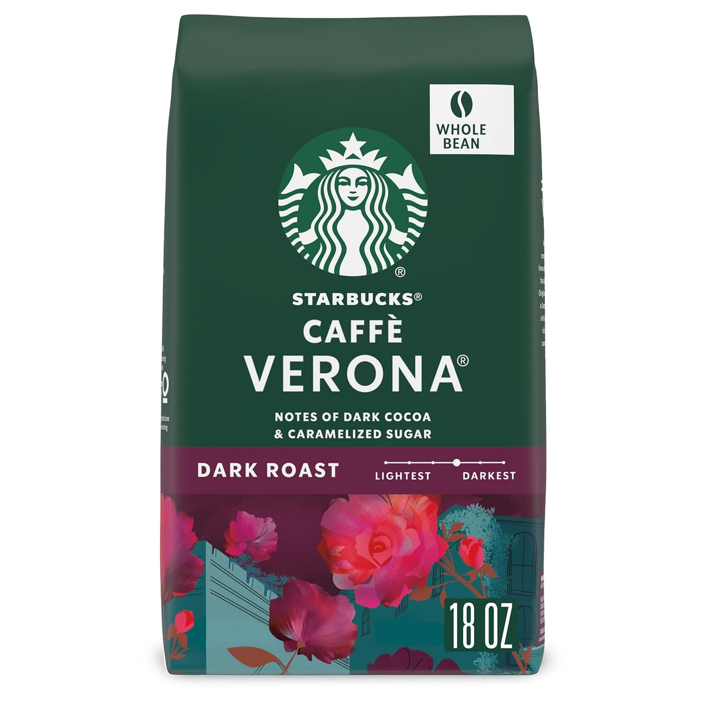 Starbucks Whole Bean Coffee, Dark Roast Espresso Roast, 100% Arabica, 18 oz bag, rich and aromatic coffee beans