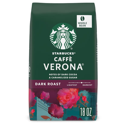 Starbucks Whole Bean Coffee, Dark Roast Espresso Roast, 100% Arabica, 18 oz bag, rich and aromatic coffee beans