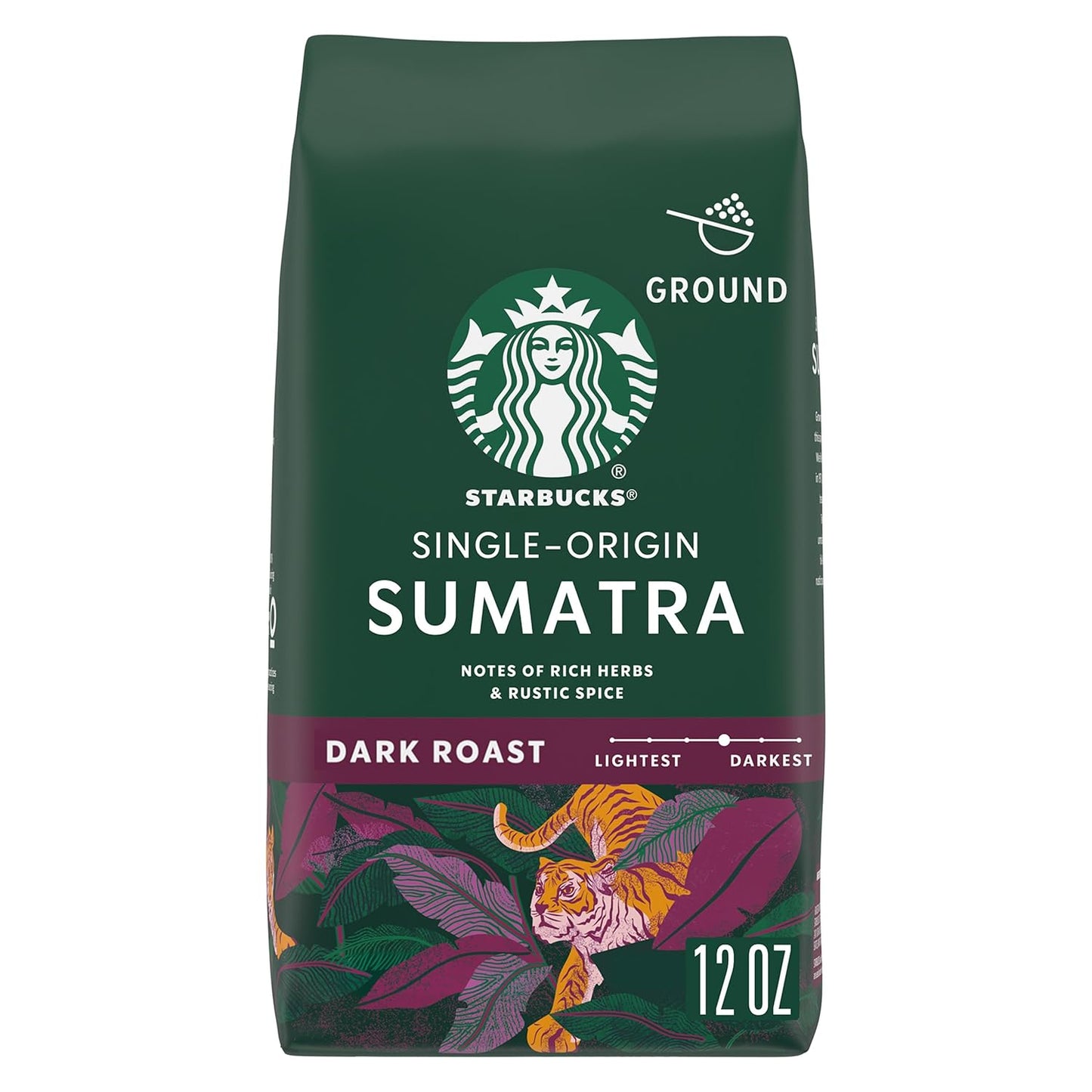 Six 18 oz bags of BackupMyFilesNow® Starbucks Italian Roast Dark Roast Ground Coffee, 100% Arabica, in a display of coffee bags.